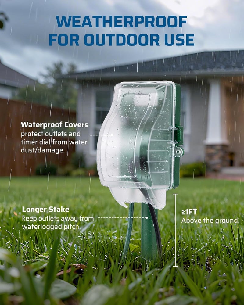 DEWENWILS Outdoor Power Stake Timer, 1800W/15A Digital Timer with 6 Grounded Outlets, 6FT 14/3C Extension Cord, Waterproof Heavy Duty Outlet for Christmas Lights, Yard, Garden, ETL Listed - Image 5